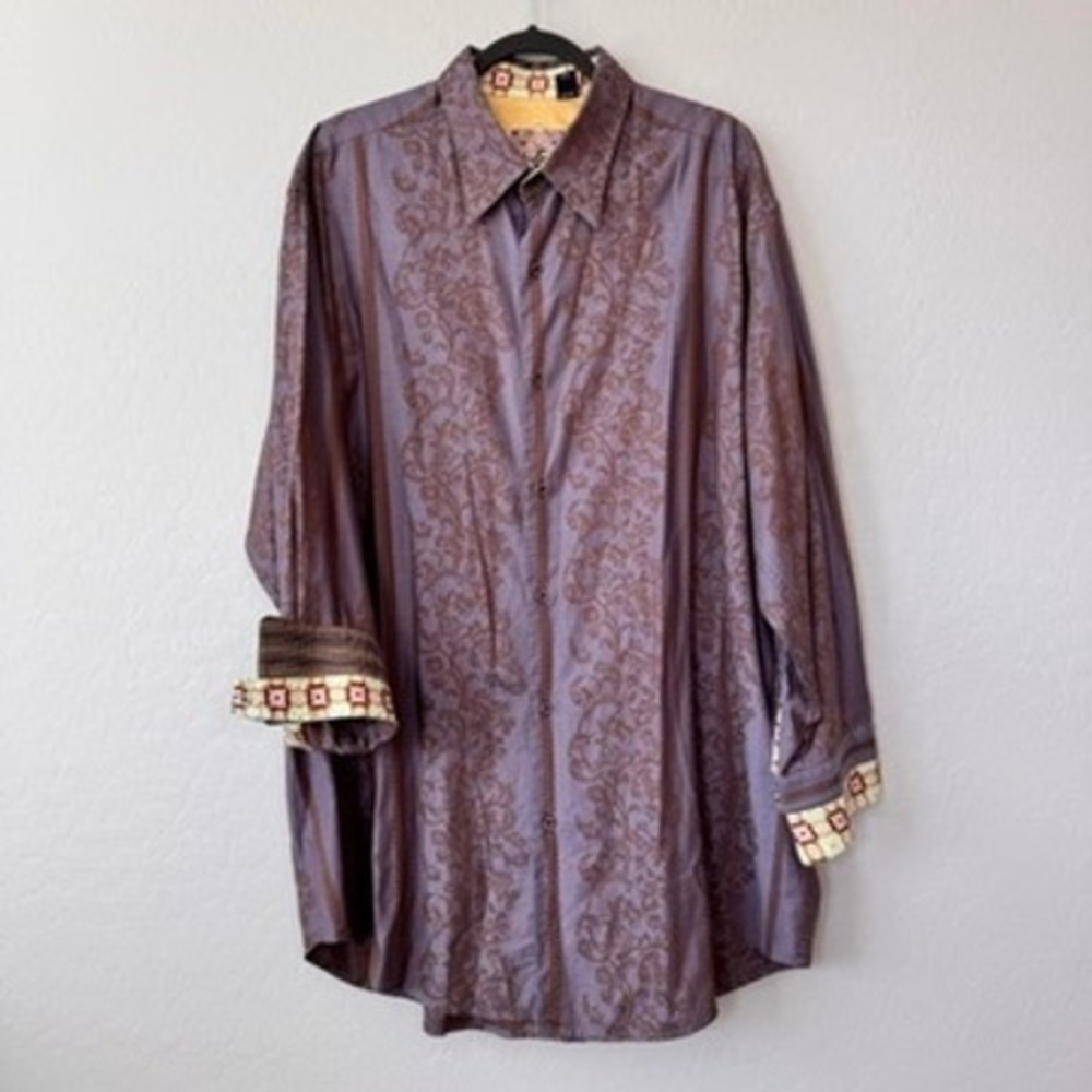 Robert Graham Men's 2XL LB Purple Paisley Silk Blend Long Sleeve Button Up Shirt